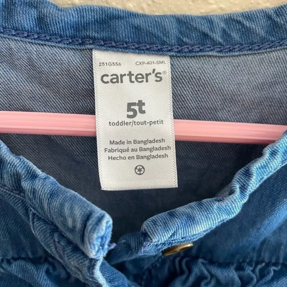Carter's‎ Long Sleeve Ruffled Belted 1/2 Button Jean Dress size 5T
